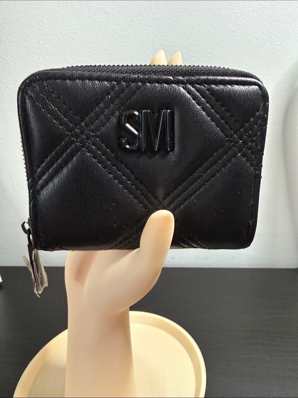 Steve Madden Black Quilted Zip Wallet